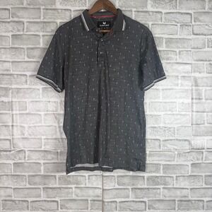 Buttercloth Mens Short Sleeve Polo Shirt Gray Patterned Knit Casual Top MEDIUM
